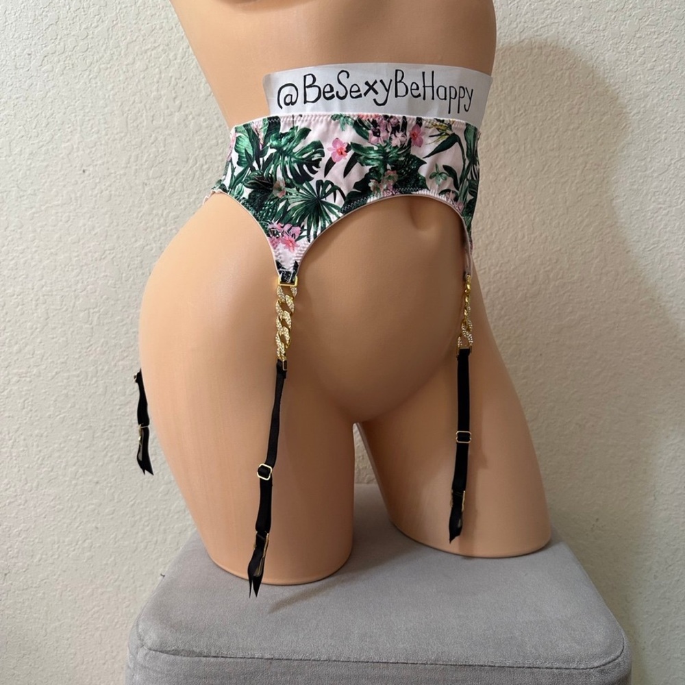 Victoria’s Secret Floral Garter Belt with Gold Chains